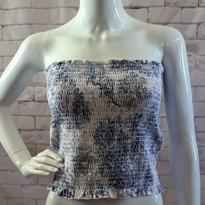 H&M Blue and White Smocked Tube Top